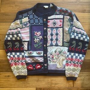 Vtg Incognito Embroidered novelty cardigan sweater